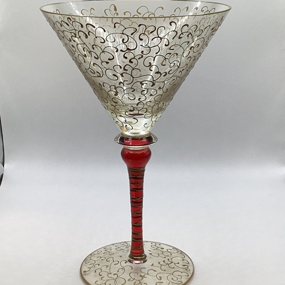 Rioja Pier 1 Imports Ruby Red Gold Scroll crystal martini glasses - Picture 5 of 5